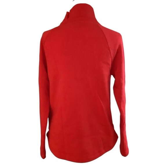 J Crew Fleece Sweater Red Long Sleeve Mock Neck Side Buttons Womens Small - Picture 3 of 10